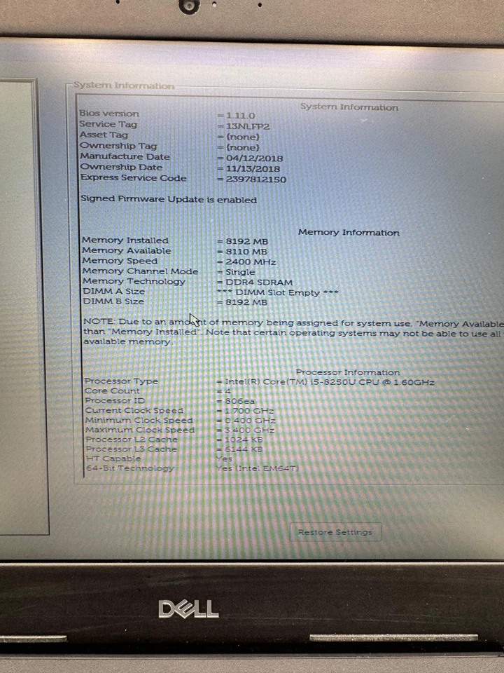 Dell Latitude 3490 Core i5 8th Gen 8GB Ram 256GB SSD Black P89G001 - Image 4 of 4