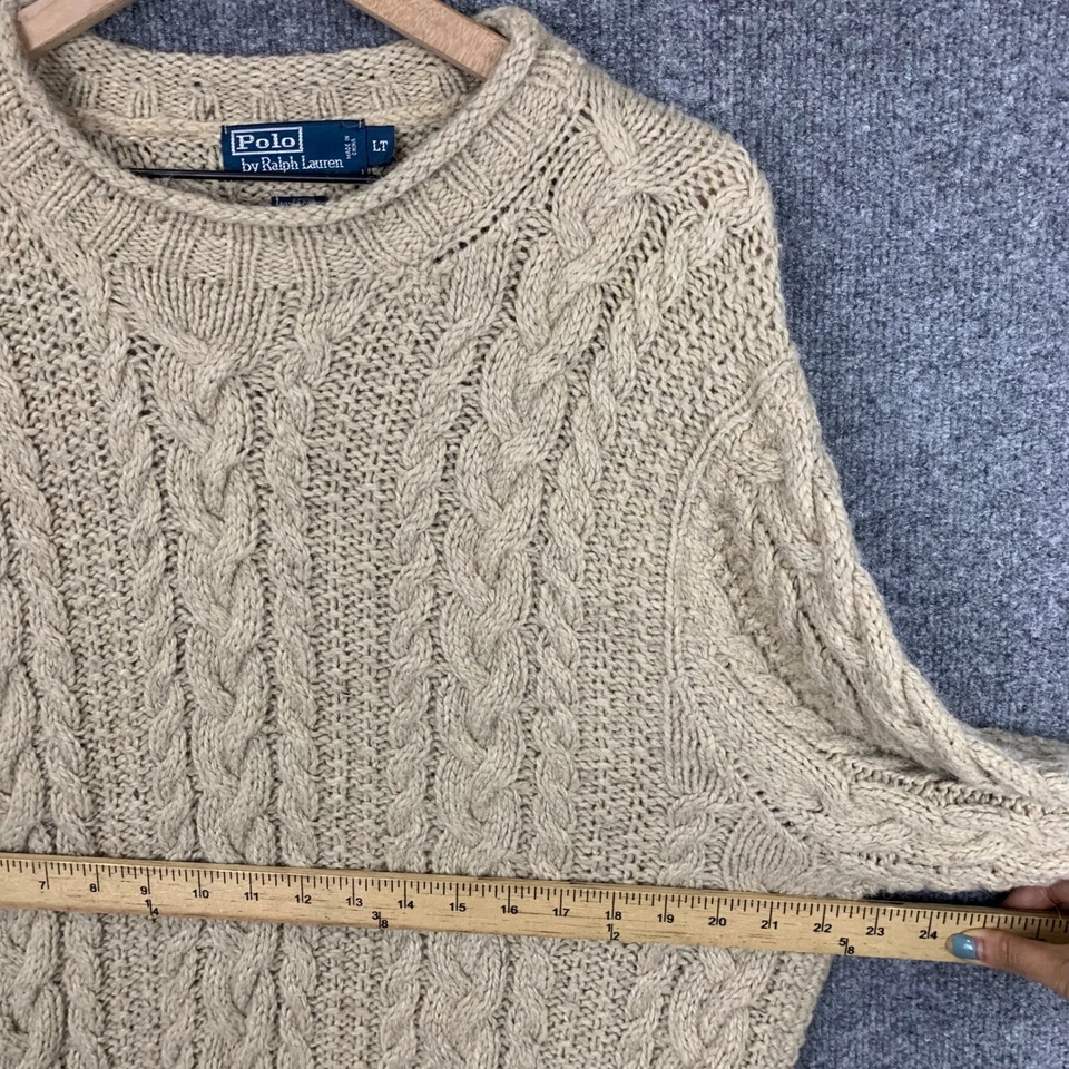 Polo Ralph Lauren Cable Knit Sweater LT Beige Wool Alpaca Blend Crew Neck - Image 4 of 4