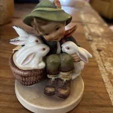 GOEBEL HUMMEL FIGURINE TMK5  #58 4 inch Playmates Boy Sitting Basket of Rabbits