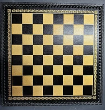 Luxury 3-in-1 Chess Set Metal/Wood, Black Leather Board w/ Storage, Italfama