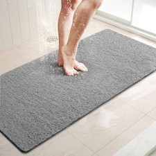 Non Slip Shower Mat 40" x 16" Stylish Grey Quick Drying Bath Mat with Drain