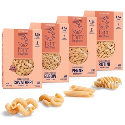 3 Farm Daughters High Fiber Pasta Variety Pack, Includes Penne, Elbow, Rotini...