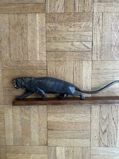 Vintage Carved Horn Jaguar On Wooden Plinth Figurine Ornament