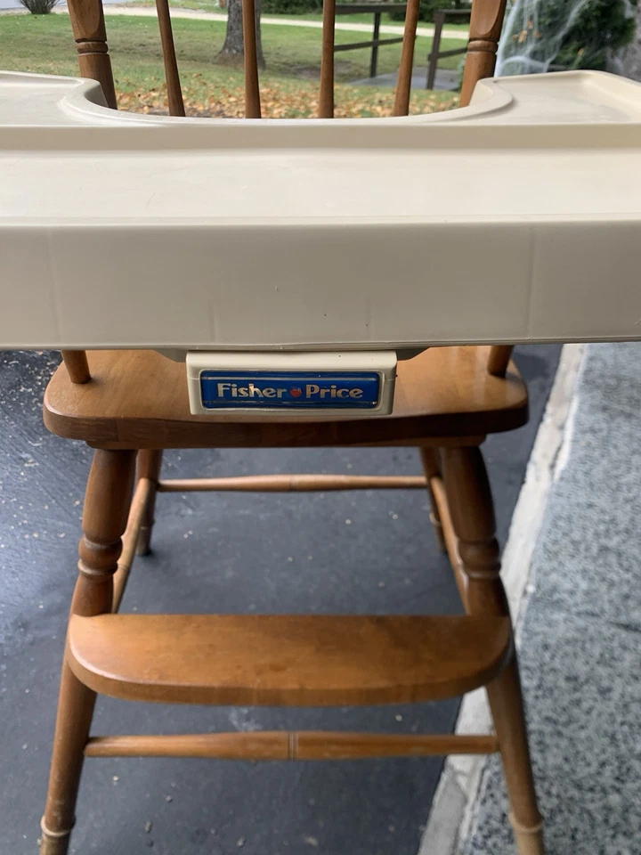 Silla alta de madera Fisher Price 1983 vintage con bandeja RARA hecha en EE. UU. Foto 2 de 4