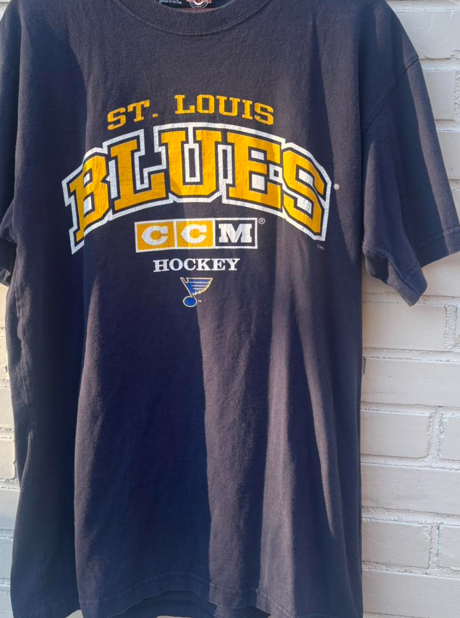 Vintage St. Louis Blue NHL CCM Hockey navy color shirt reprint VK10054