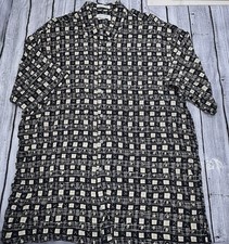 Pierre Cardin XL 100 Rayon Short Sleeve Shirt Geometric Print Beige Black PICS