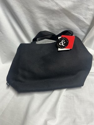 Vintage NWT Frankie & Johnnie Black Canvas Tote Purse Gingham Interior Tie Close