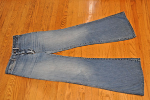 Vintage 70s Chemin de Fer Bellbottom jean tagged as 32xL Talon zipper irregular