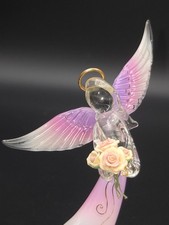 Vidrio Barón Arte Vidrio Soplado a Mano Vidrio Ángel con Rosas Base Espejo 7 pulgadas de Alto