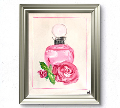 WS original rose perfume fine art 14X11 canvas modern expressionist painting