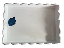 Scallop Edge White Lacquered Vanity Tray 14.25"L x 10.25"W Dresser Bathroom