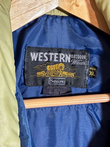 Vintage Sears Western Vest Puffer Snap Front Ski Blue Tan Snap XL image 3