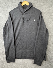 Polo Ralph Lauren Pullover Sweater Mens Large Gray Button Shawl-Collar Preppy