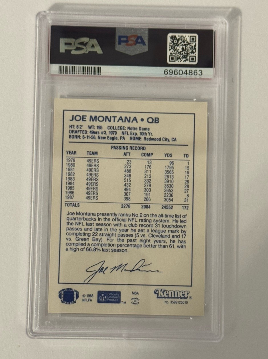 1988 Kenner Starting Lineup Joe Montana PSA 9 With 49ers Football Toy view 3