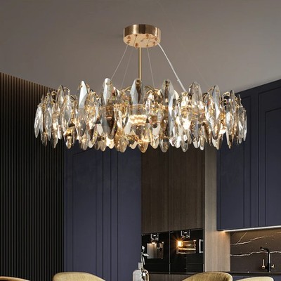 Modern Large Crystal Chandelier Height Adjustable Pendant Lighting for Bedroom