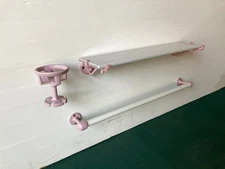 Antique Cast Iron Pink Lavender Porcelain Milk Glass Towel Bar Shelf Set 315-25E
