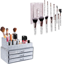 Bling Rhinestone Makeup Cosmetic Jewelry Organizers Drawer 12PCS Makeup Brush