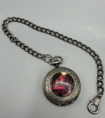 The Alchemy Guild Gothic Pocket Watch W Chain New Battery Flowers Monster