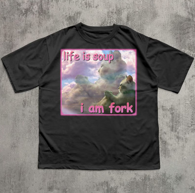 Life is Soup I am Fork Funny Cat Meme Tee Shirt