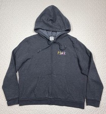 Victoria  s Secret PINK Women  s Gray Full Zip Hoodie Rainbow Logo XXL