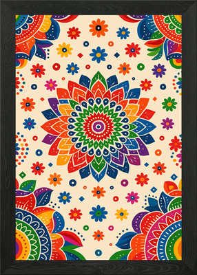 Buntes Blumen Mandala Muster gerahmt Wandbild Poster Leinwanddruck Bild