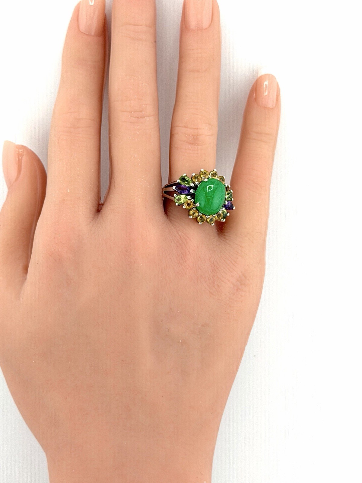STERLING SILVER MULTI-GEMSTONE STATEMENT RING- GR… - image 4