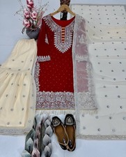 Exclusive Look Faux Georgette Maroon Top Palazzo With Dupatta For Wedding Wear