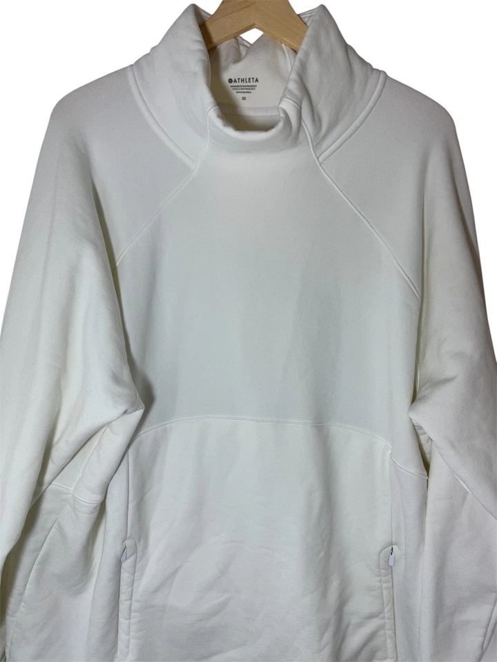 Athleta Polartec Fleece Funnel Neck Pullover 3X White Plus Size Cozy Winter - Image 4 of 4