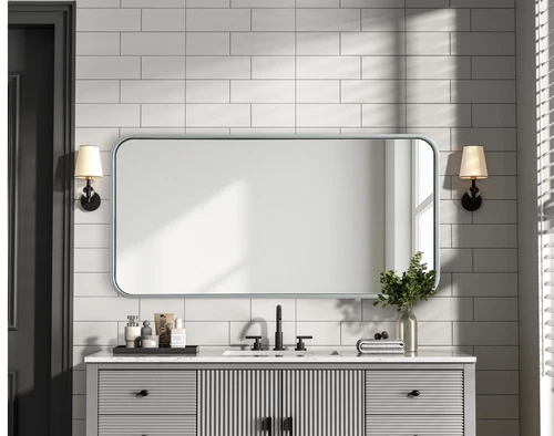 Elegant Decor Contour Metal Rectangle Mirror 18X36" Silver - Picture 6 of 11