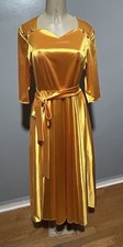 Womens Gold Solid Satin Sweetheart Neck 3/4 S...