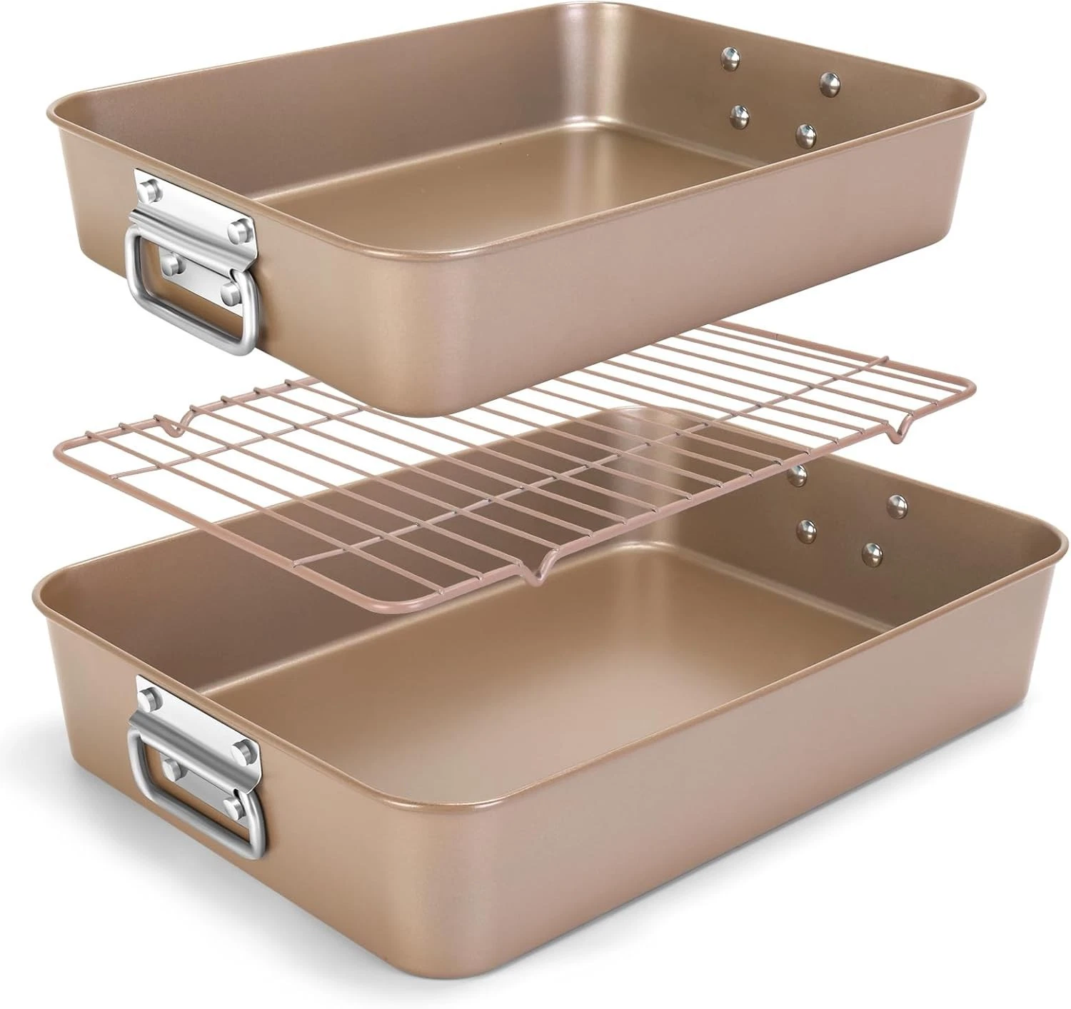 Roasting Pans with Handles Nonstick Steel 13.7x16 Inches Gold Oven Safe 2 Pack
Opens in a new window