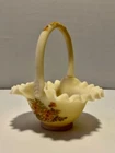 Signed 1978-1983 Fenton Hand Painted Daisies on Cameo Custard Art Glass Basket