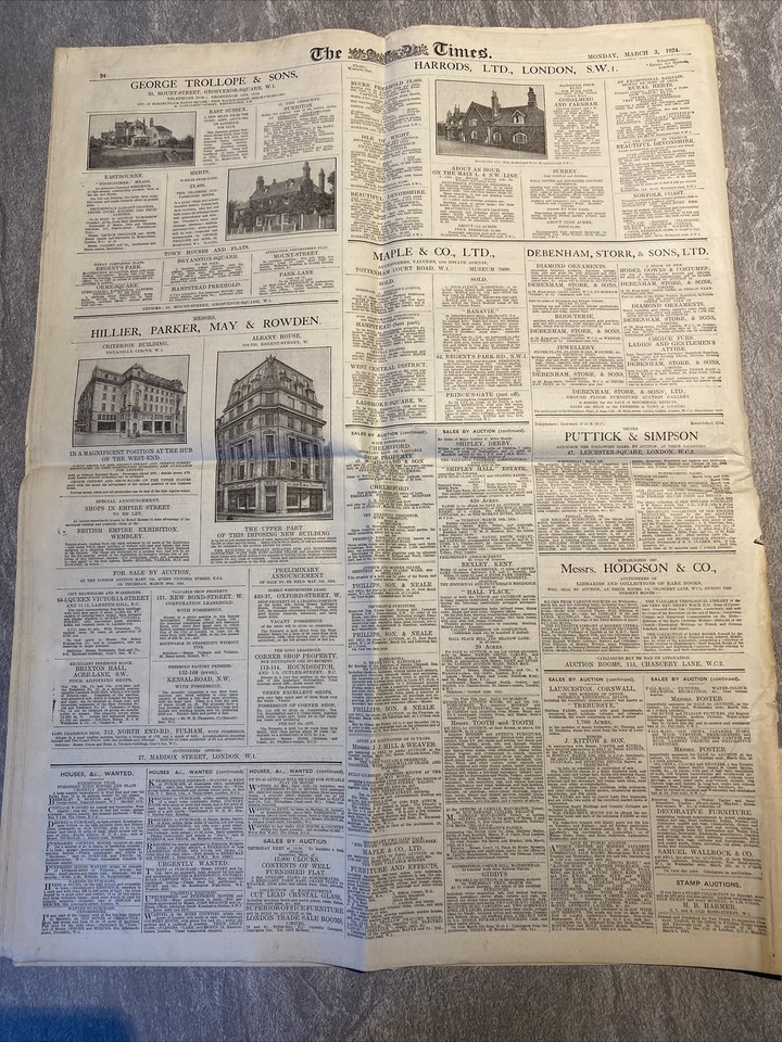 The Times Newspaper Royal Edn 3rd March 1924 Classifieds, Notices