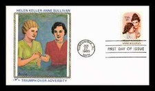HELEN KELLER BLIND DEAF SIGN LANGUAGE 1980  WESTERN SILK CACHET FDC UNADDR
