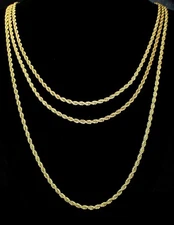 3Pcs Rope Chain Set 3mm 18" 20" 24" Necklaces 18K Gold Plated Mens Womens Links