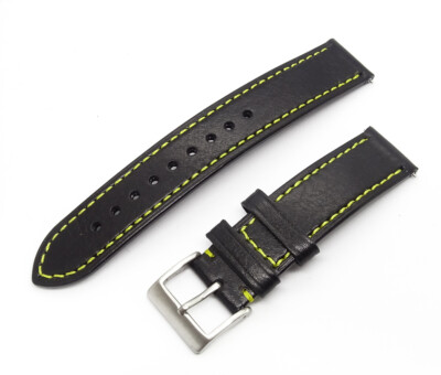 Uhrenarmband , schwarz-gelb Italien  Echt Leder 18mm 19mm 20mm 22mm (m005)