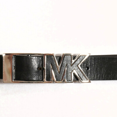 MICHAEL KORS Black Textured Leather Signature MK Logo Buckle 