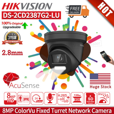 US Hikvision DS-2CD2387G2-LU 8MP 4K PoE AcuSense Full Color Mic IP Camera Black