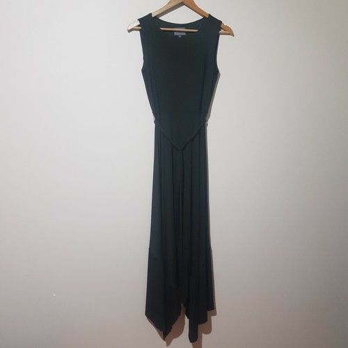 Khaki Long Jersey Dress With Waist Tie 