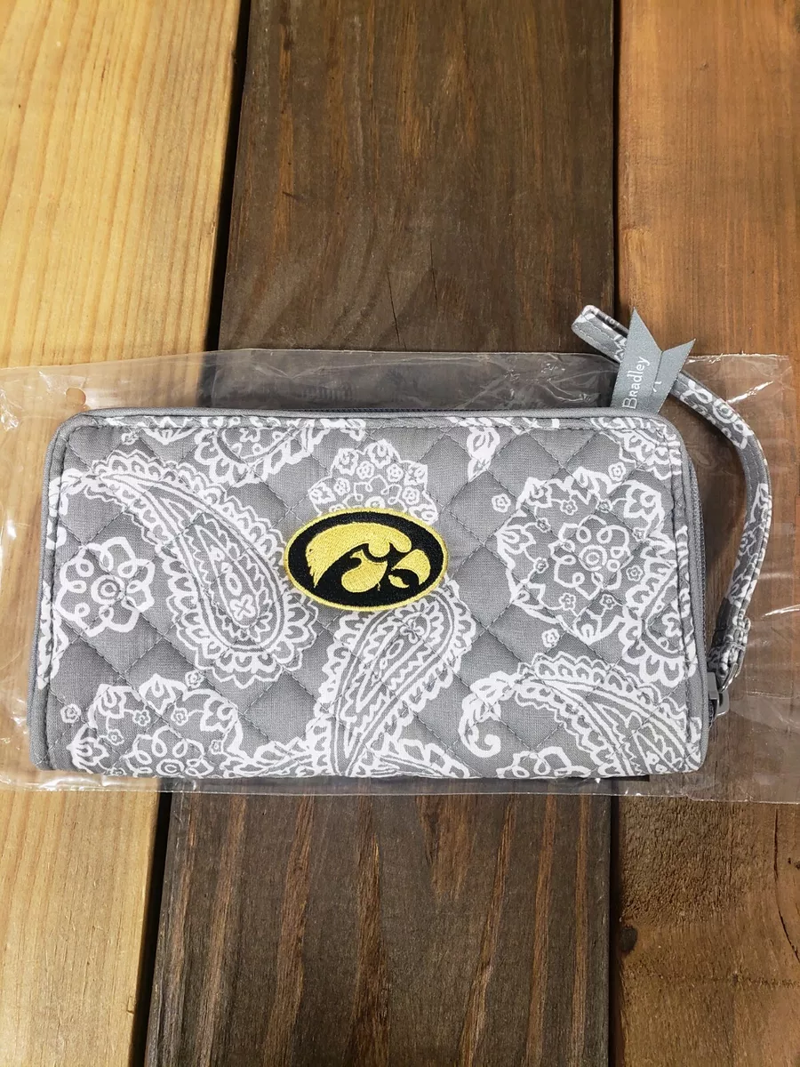 NWT Vera Bradley RFID Front Zip Wristlet Wallet University of Iowa Gray  White