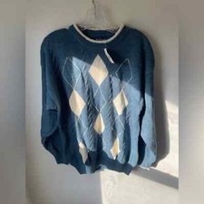 Vintage NWT Par Four Blue and White Argyle Golf Crewneck Sweater Men  s Medium