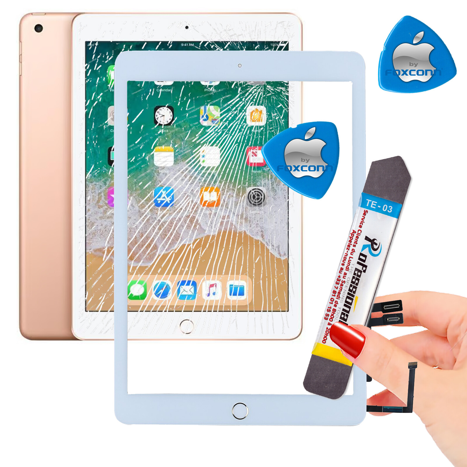 Vitre tactile iPad 6 2018 blanc kit écran verre de remplacement bouton home