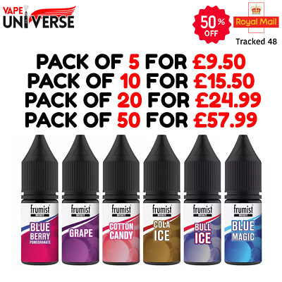 Frumist Nic Salt E-Liquid 10ml 10mg 20mg | 50/50 VG/PG Vape Juice | Bulk Deal | eBay UK Frumist Nic Salt E-Liquid 10ml 10mg 20mg | 50/50 VG/PG Vape Juice | Bulk Deal | eBay UK