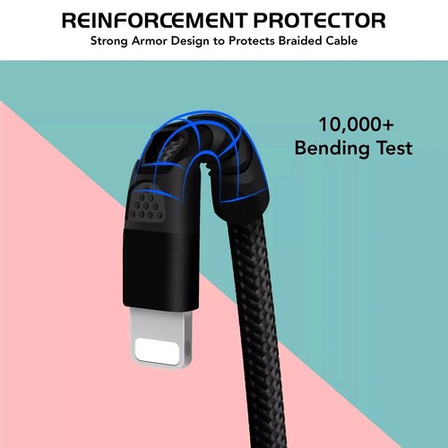 Heavy Duty Braided Long USB Fast Charger Cable Lead For iPhone 14 13 12 11 X 7 8 - Picture 3 of 14