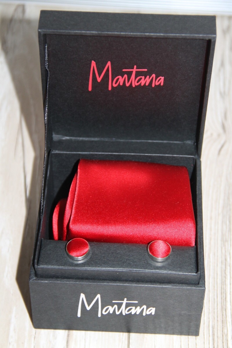 Coffret Cravate & Boutons De Manchette MONTANA En Soie Grise - Neuf (sans Emballage)