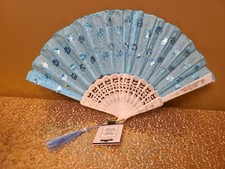 NEW - Foldable Hand Fan Blue White