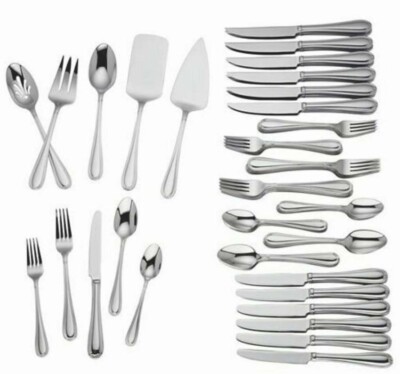 Lenox Ashbridge 77 PC Stainless Flatware Service/12 w/Steak Knives/5 Servers New