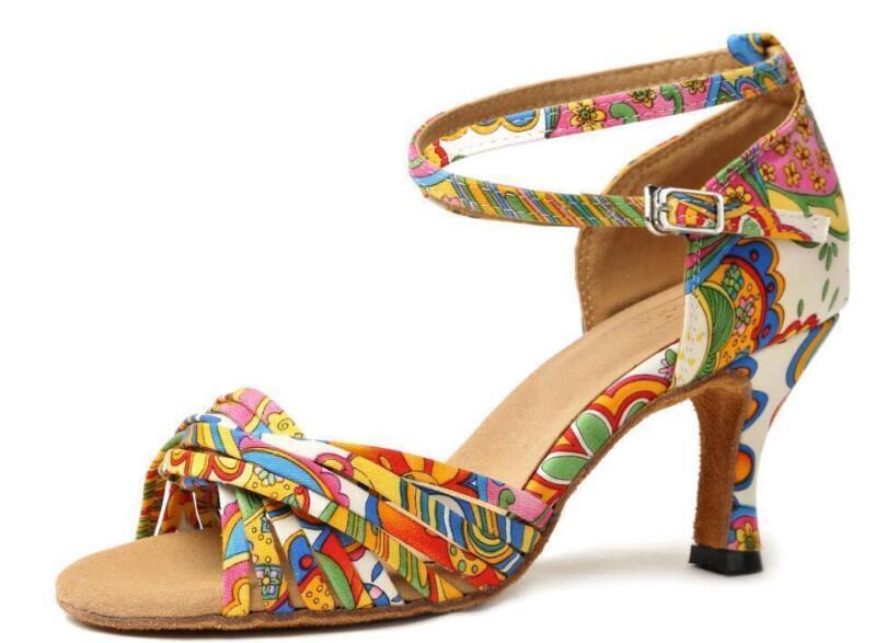 Zapatos de mujer de moda de baile latino salón de baile tacón medio salsa cuadrados con correas cruzadas