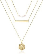 Layered Initial Necklaces for Women, 14K Real Gold Plated Layered Necklaces for