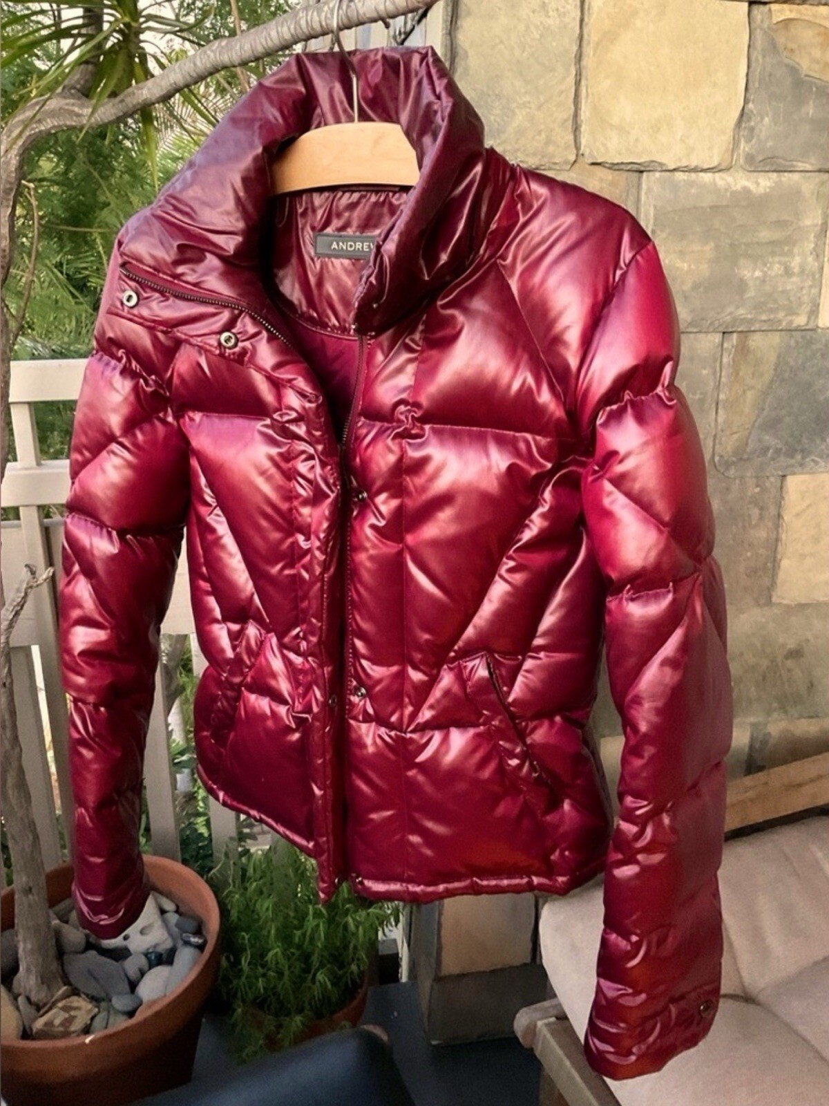 Ruby red 80% SILK, feather, goose down jacket wit… - image 9